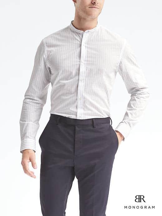 Banana Republic Mens Monogram Grant Fit Stripe Shirt - Light Blue