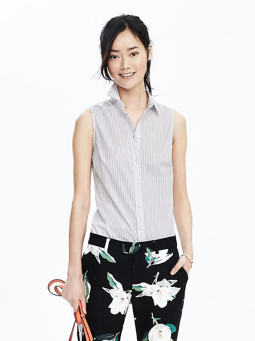 Banana Republic Womens Riley Fit Stripe Sleeveless Shirt Size 0 - Mini Stripe