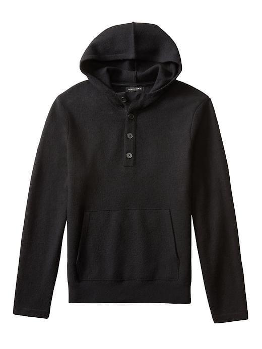 Banana Republic Mens Extra Fine Merino Popover Hoodie - Black