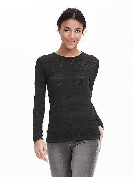 Banana Republic Womens Pointelle Stripe Pullover Sweater Size L - Black