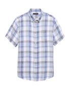 Banana Republic Mens Camden Standard-fit Linen Plaid Shirt Marfa Blue Size M