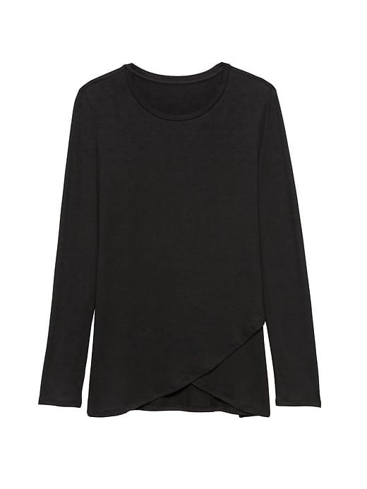 Banana Republic Womens Petite Threadsoft Cross-front T-shirt Black Size M