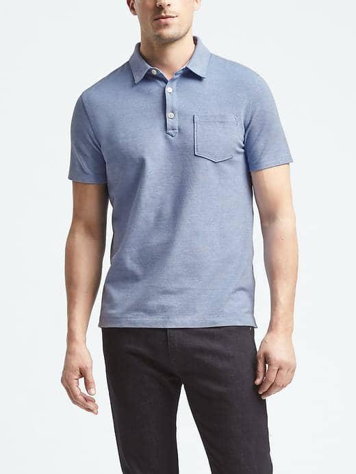 Banana Republic Mens Performance White Stripe Pique Polo - Antique Blue