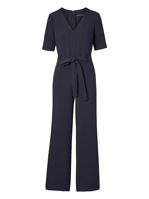 Banana Republic Womens Petite Belted V-neck Jumpsuit Navy Size 00