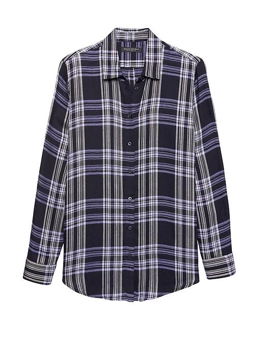 Banana Republic Womens Petite Dillon Classic-fit Plaid Flannel Shirt Lavender Size S