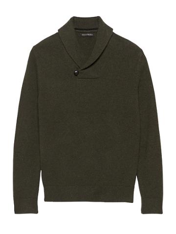 Banana Republic Mens Extra-fine Italian Merino Woolshawl-collar Sweater Hemlock Green Size Xs