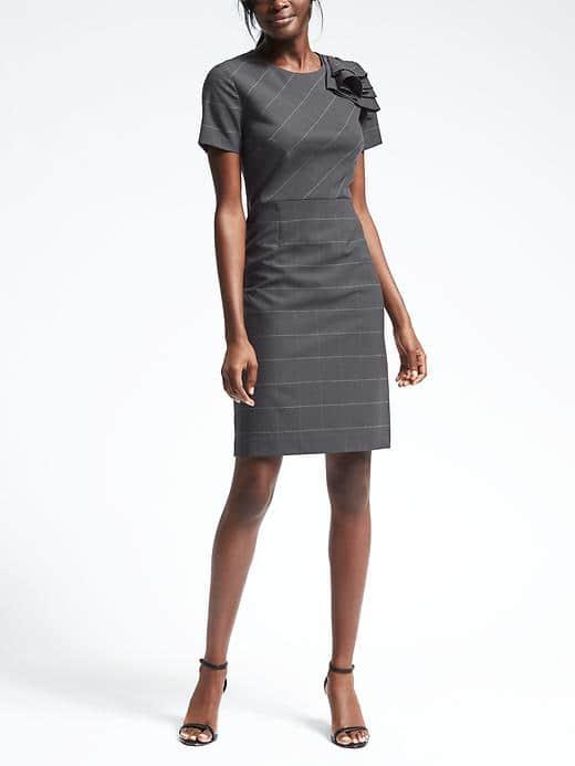 Banana Republic Womens Lightweight Wool Shoulder Ruffle Dress - Plaid