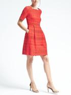 Banana Republic Womens Lasercut Fit And Flare Dress - Geo Red