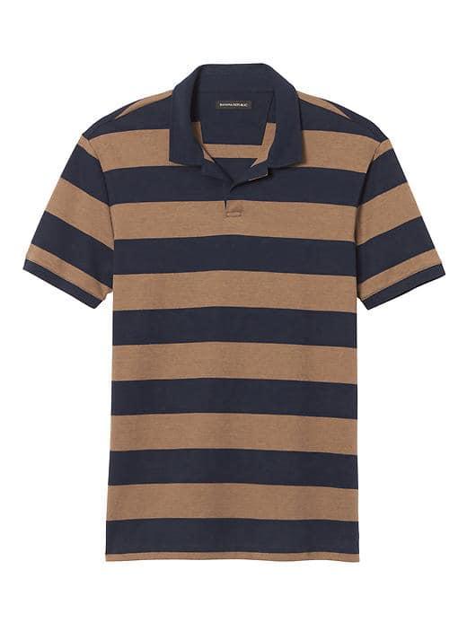 Banana Republic Mens Luxury Touch Rugby Stripe Polo - Camel