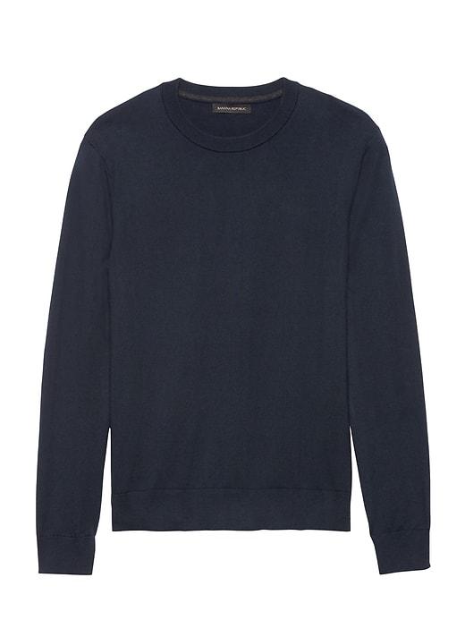Banana Republic Mens Premium Cotton Cashmere Crew-neck Sweater With Suede Elbow Patches Navy Size Xl