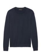Banana Republic Mens Premium Cotton Cashmere Crew-neck Sweater With Suede Elbow Patches Navy Size Xl