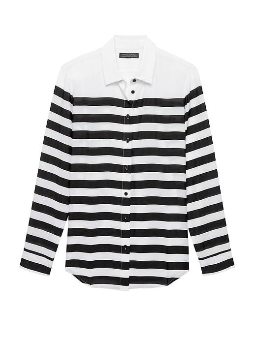 Banana Republic Womens Dillon Classic-fit Stripe Sheer Soft Shirt White Size L