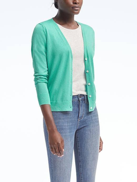 Banana Republic Womens Silk Cashmere Cardigan - Aqua Mint