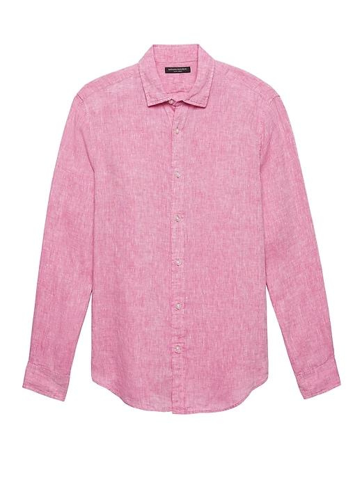 Banana Republic Mens Camden Standard-fit Linen Shirt Pink Size L