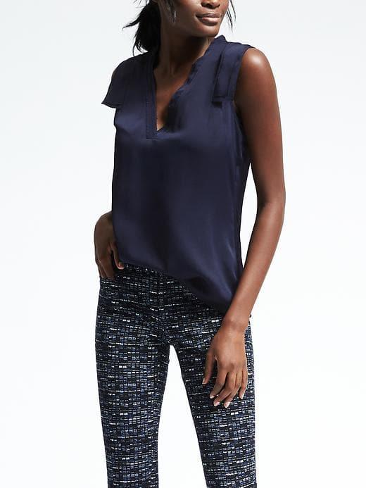 Banana Republic Womens Easy Care Double Layer Sleeve Tank - Navy