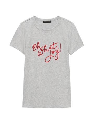 Banana Republic Womens Supima Cotton Oh What Joy Graphic T-shirt Light Gray Size Xs