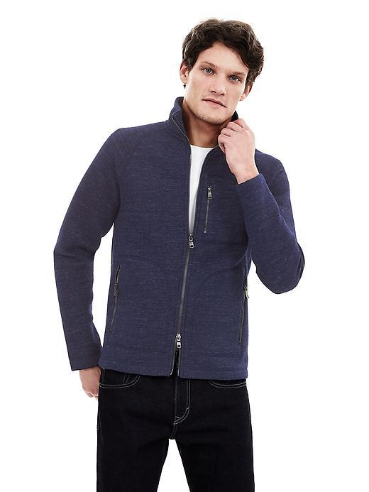 Banana Republic Mens Heathered Blue Knit Zip Jacket Size L Tall - Blue Heather