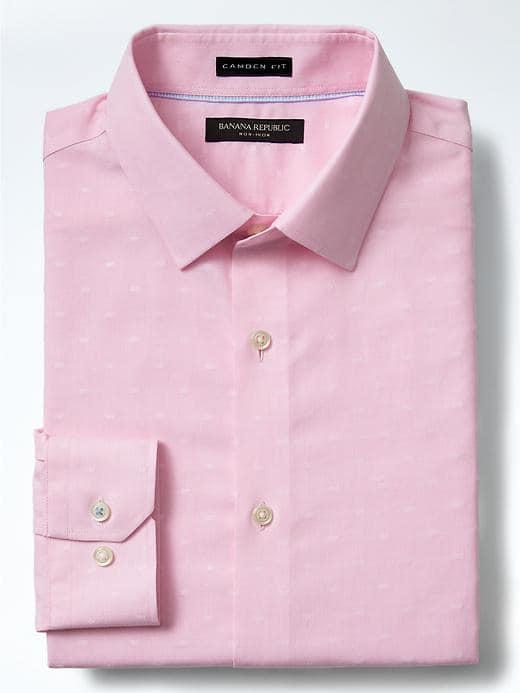 Banana Republic Mens Camden Fit Non Iron Dobby Micro Print Shirt - Pink