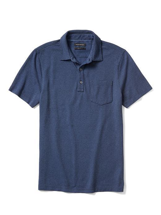Banana Republic Mens Solid Pique Polo - Cascade Blue