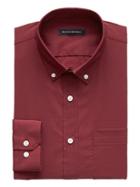 Banana Republic Mens New Slim-fit Tech-stretch Cotton Grid Shirt Crimson Red Size L