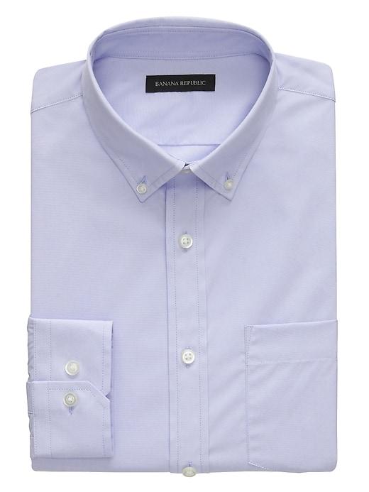 Banana Republic Mens New Slim-fit Tech-stretch Cotton Solid Shirt Basic Blue Size M