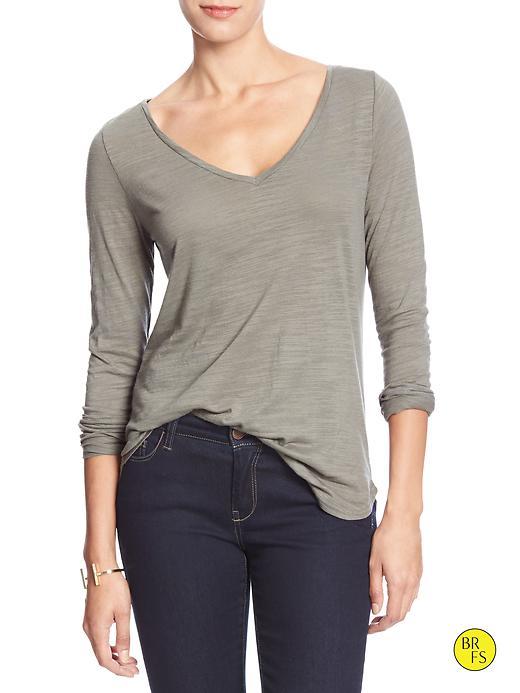 Banana Republic Womens Factory Long Sleeve Slub Tee Size L - Silt