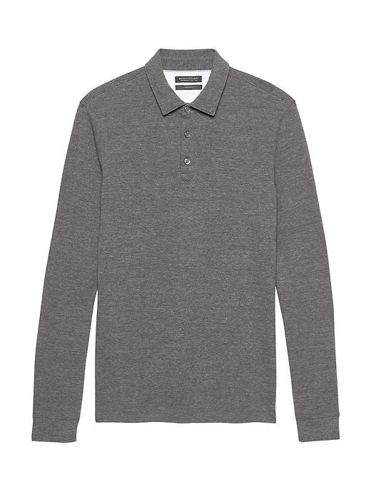 Banana Republic Mens Don';t-sweat-it Long-sleeve Polo Shirt Dark Charcoal Size L