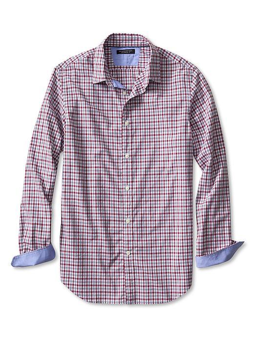 Banana Republic Mens Slim Fit Custom 078 Wash Burgundy Multi Check Shirt Size L Tall - Light Red Rhine