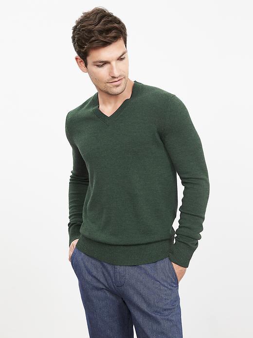 Banana Republic Mens Extra Fine Merino Wool Vee Pullover Size L Tall - Mid Green Heather