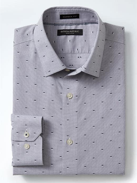 Banana Republic Mens Camden Fit Non Iron Dobby Dash Shirt - Smokey Bear