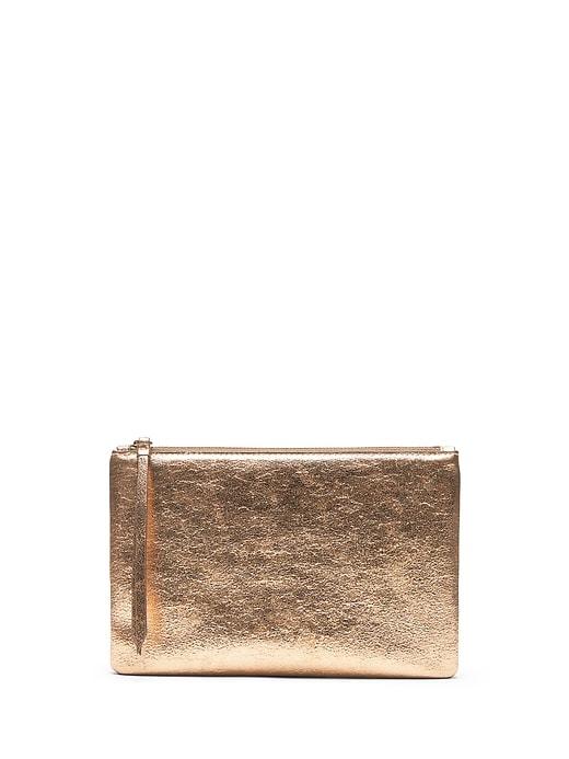 Banana Republic Womens Metallic Medium Zip Pouch Rose Gold Metallic Size One Size
