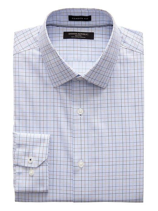 Banana Republic Mens Camden Standard-fit Non-iron Check Shirt Biscuit Size Xxs