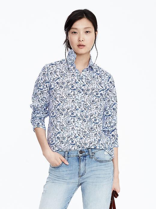 Banana Republic Womens Dillon Fit Print Shirt Size L - Blue Multi