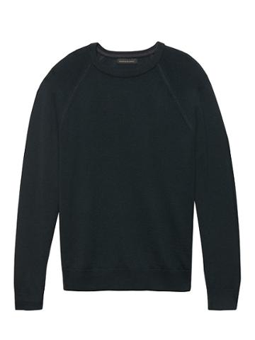 Banana Republic Mens Italian Merino Crew Sweater-neck Raglan Sweater Dark Jade Size L
