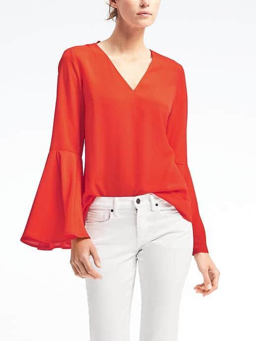 Banana Republic Easy Care Bell Sleeve Top - Lava Orange
