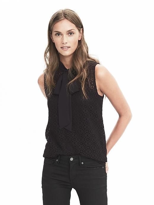 Banana Republic Womens Sleeveless Lace Tie Neck Top Size L - Black
