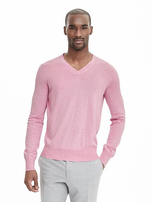 Banana Republic Mens Silk Cotton Cashmere Vee Sweater Pullover Size L Tall - Pink
