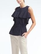 Banana Republic Womens Ruffle Front Poplin Top - Navy