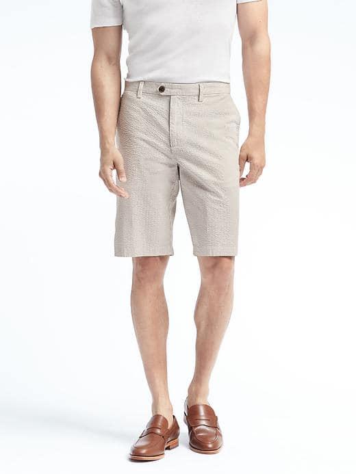 Banana Republic Mens Emerson Straight Seersucker Stripe Short - Washed Stone