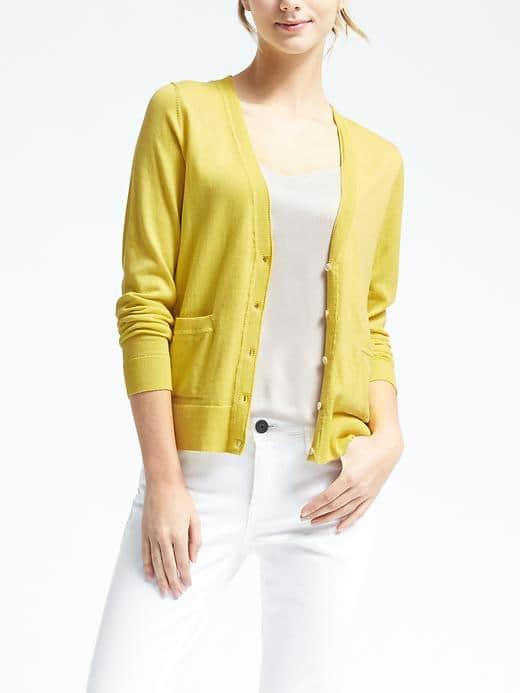 Banana Republic Womens Pima Cotton Cashmere Vee Cardigan - Yellow