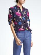 Banana Republic Easy Care Dillon Fit Floral Puff Sleeve Shirt - Navy Floral