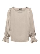 Banana Republic Womens Petite Solid Poet-sleeve Top Vintage Taupe Size Xxs