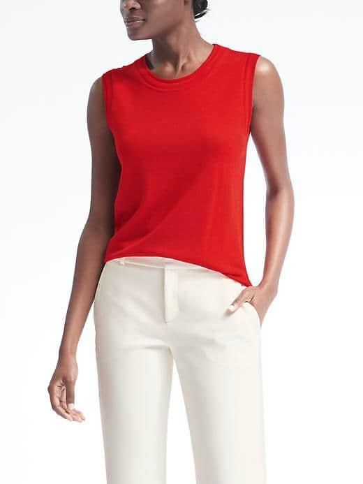 Banana Republic Womens Merino Pointelle Shell - Modern Red