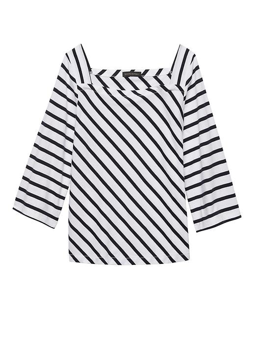 Banana Republic Womens Stripe Wide-sleeve Square Neck Top Wide Stripe Size M