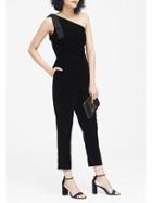 Banana Republic Womens Petite Velvet One-shoulder Jumpsuit Black Size 12
