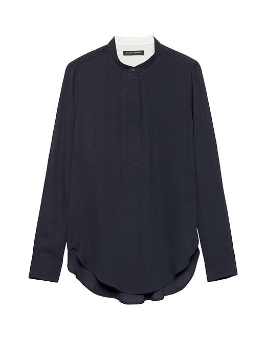 Banana Republic Womens Parker Tunic-fit Popover Shirt Navy Size L