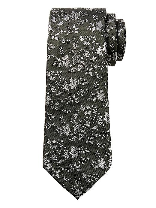 Banana Republic Mens Textured Ground Floral Silk Nanotex Tie Metallic Olive Size One Size