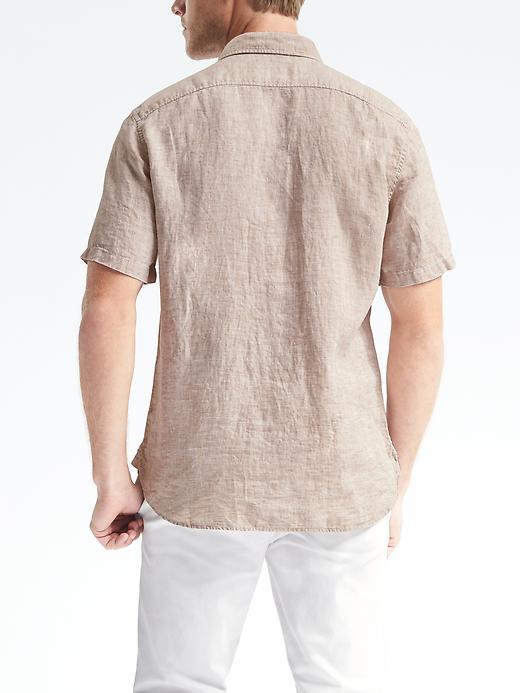 Banana Republic Camden Fit Solid Linen Short Sleeve Shirt - Natural Mix