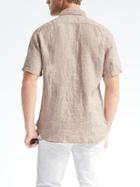 Banana Republic Camden Fit Solid Linen Short Sleeve Shirt - Natural Mix