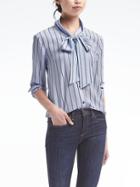 Banana Republic Dillon Fit Stripe Tie Neck Shirt - Light Blue Stripe
